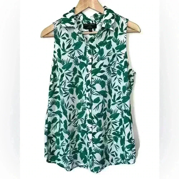 Banana Republic Women’s Green Classic Fit Leaf Euro Summer Garden Girl Top Small - Picture 1 of 10
